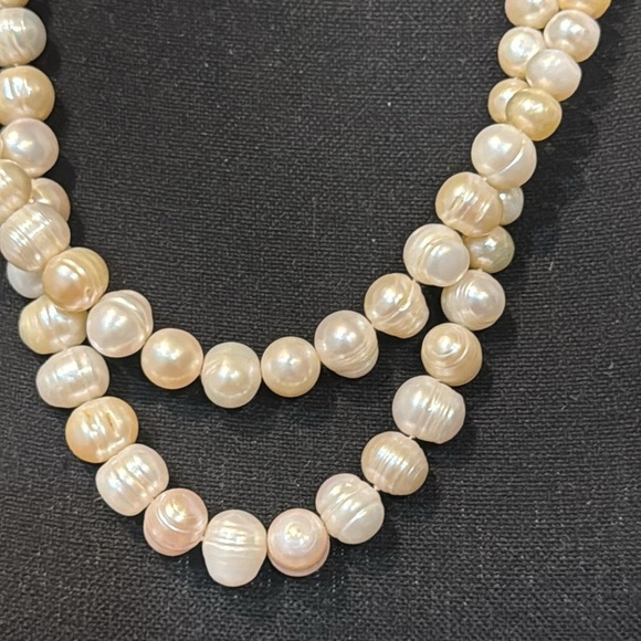 Vintage Freshwater Baroque Circle Pearl Necklace Double Strand Silver toggle 25” - Picture 7 of 15
